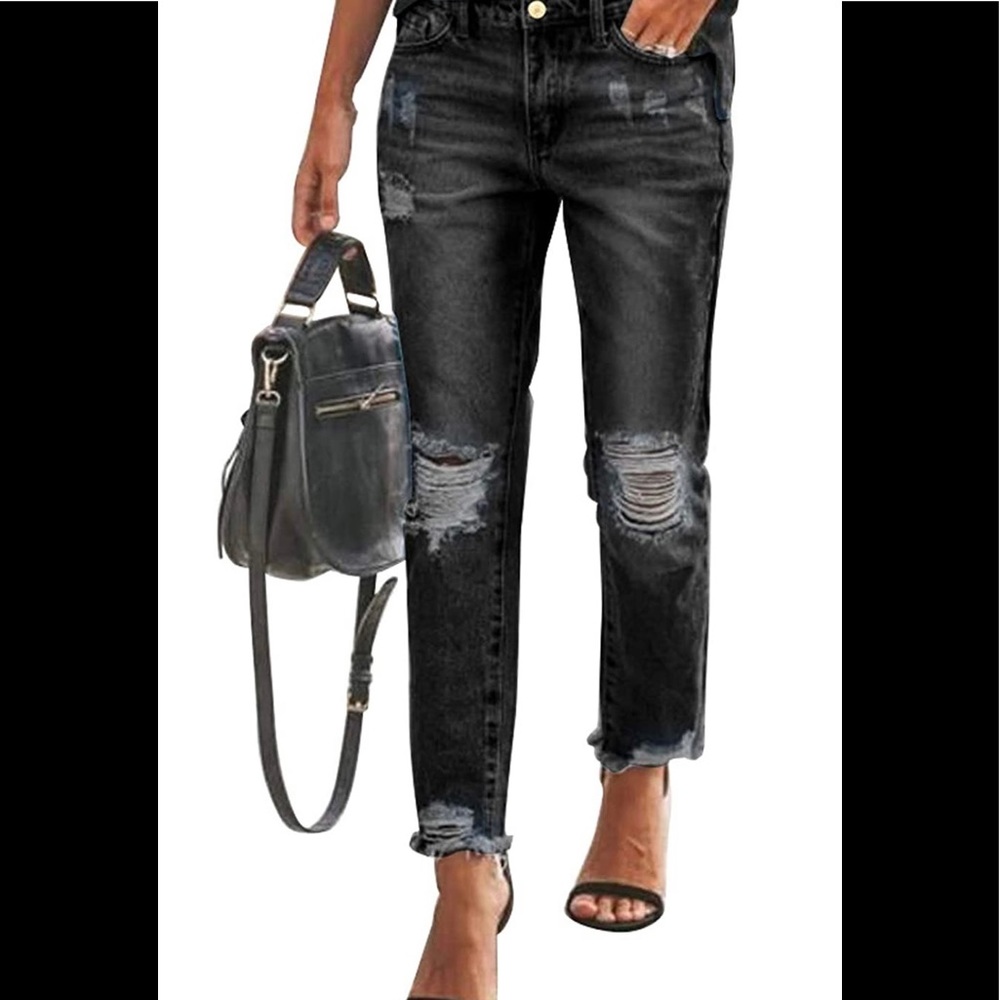 Distressed Black Lightweight Summer Jean